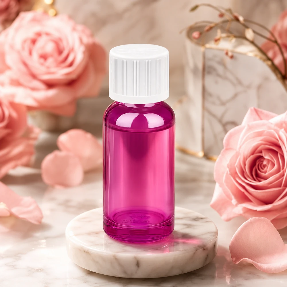 Elegante flacone in vetro da 20 ml di colore viola per cosmetici e prodotti naturali fai da te