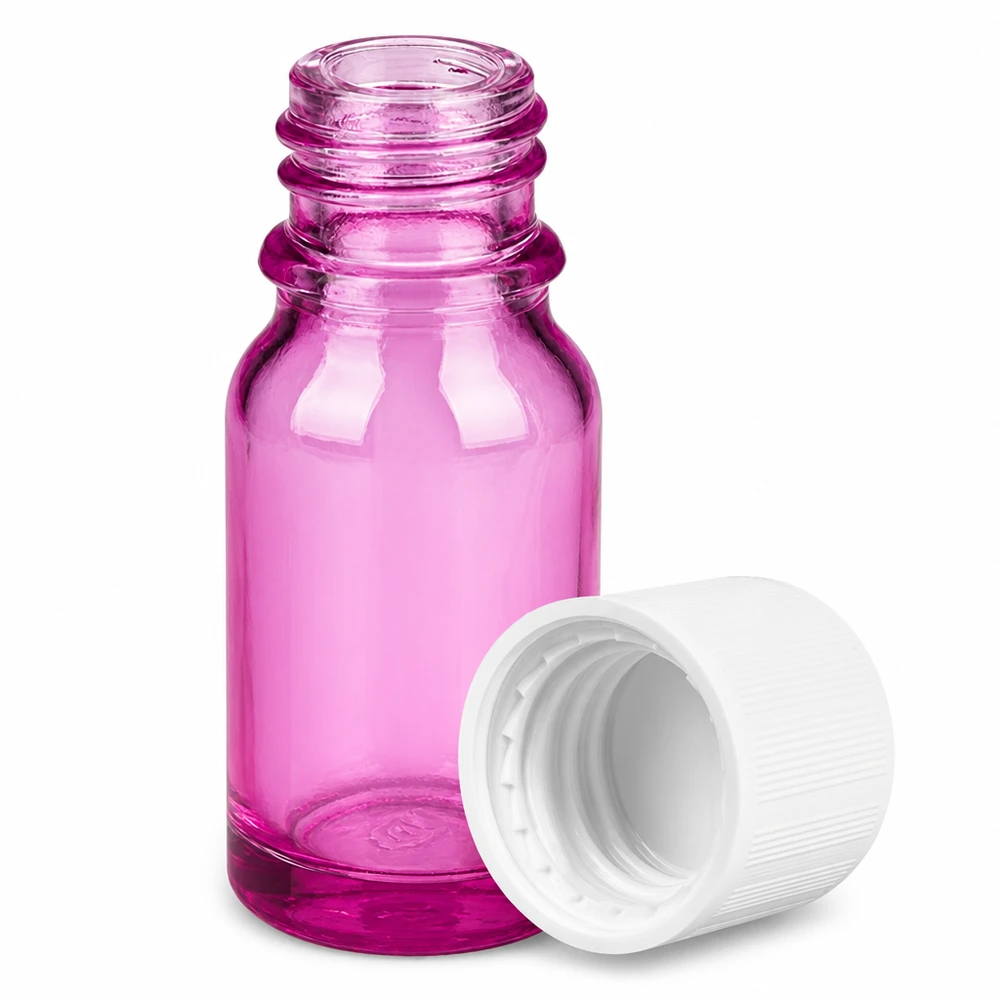 Flacone in vetro di alta qualità da 10 ml con collo da 11 mm, di colore viola, per uso farmaceutico e di laboratorio.
