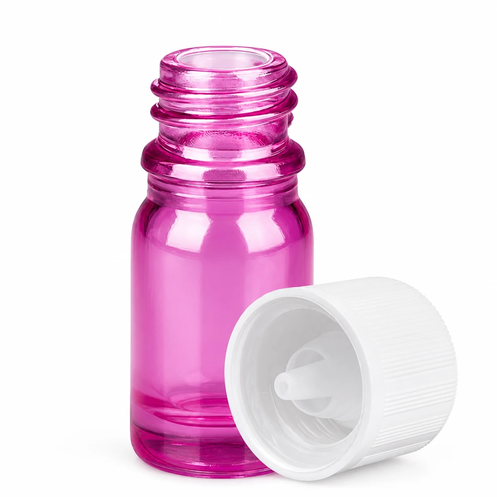 Flacone contagocce viola in vetro trasparente da 5 ml con tappo di sicurezza