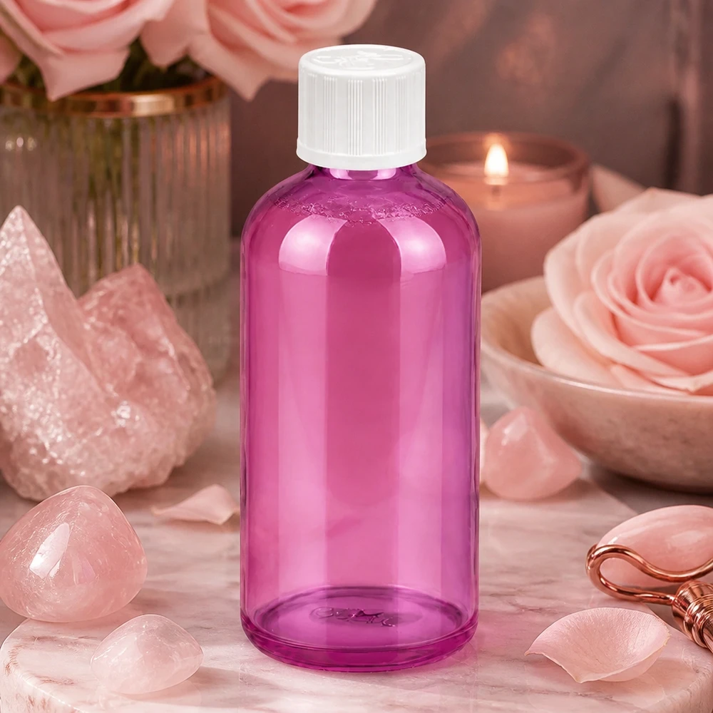 Flacone contagocce da 100 ml 1,2 mm bianco standard a prova di bambino PurpleLine. UT18/100 Flacone contagocce premium da 100 ml con design viola e tappo bianco igienico