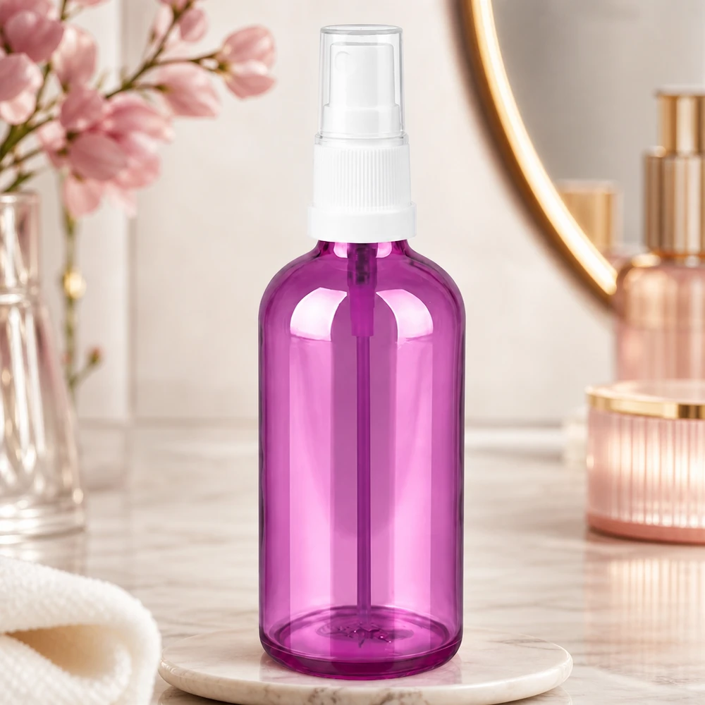 Flacone spray da 100 ml bianco/trasparente Standard PurpleLine UT18/100 Flacone spray di bellezza da 100 ml in viola lucido per applicazioni cosmetiche professionali