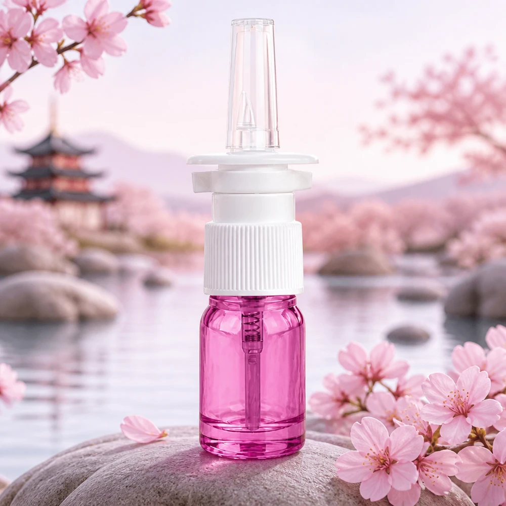 Flacone medicale da 5 ml in elegante colore viola con affidabile testina di nebulizzazione per applicazioni terapeutiche