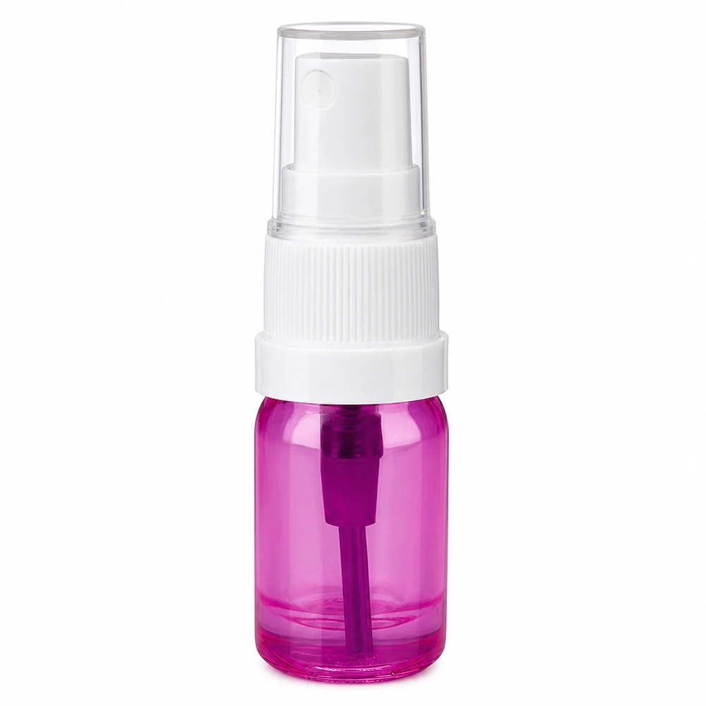 Flacone spray da 5 ml bianco/trasparente Standard PurpleLine UT18/5 Flacone spray a pompa da 5 ml in look viola con nebulizzazione fine per un dosaggio preciso
