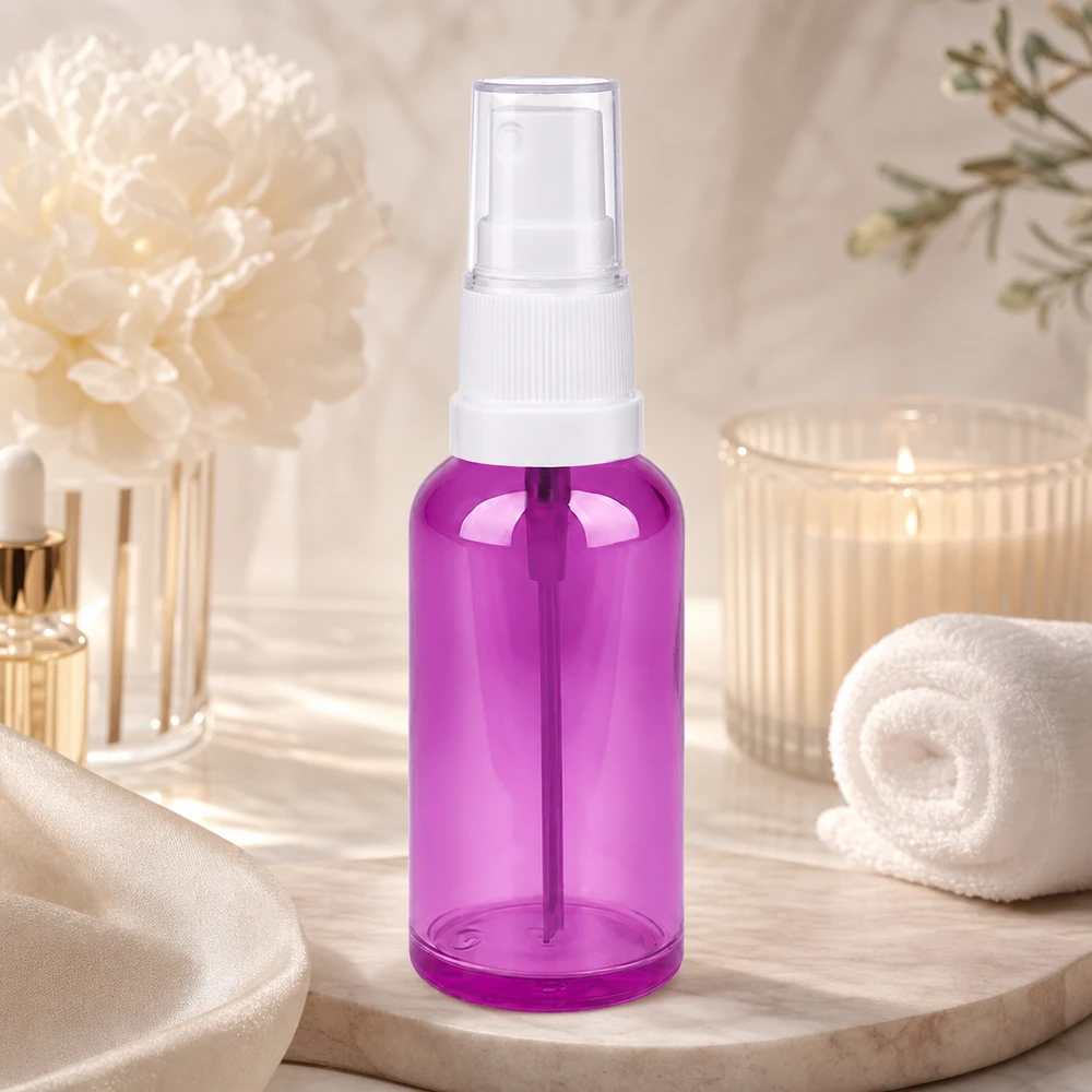 Versatile flacone spray da 50 ml viola trasparente per prodotti di bellezza fatti in casa