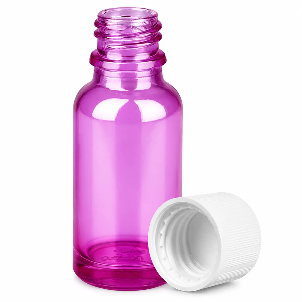Bottiglia da 20ml tappo a vite 11mm bianco standard a prova di bambino PurpleLine UT18/20 Flacone di alta qualità da 20 ml in viola con tappo standard per preparazioni mediche