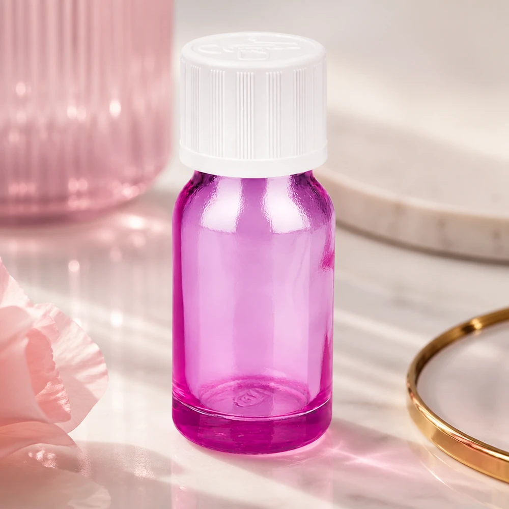 Flacone contagocce da 10 ml viola trasparente con filettatura UT18/10 per il dosaggio professionale