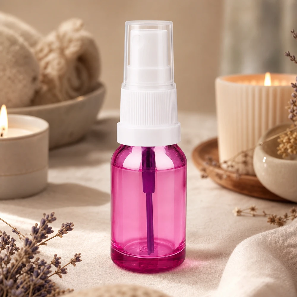 Flacone spray da 10 ml bianco/trasparente Standard PurpleLine UT18/10 Flacone spray ricaricabile da 10 ml con corpo viola trasparente per uno stile di vita a zero rifiuti