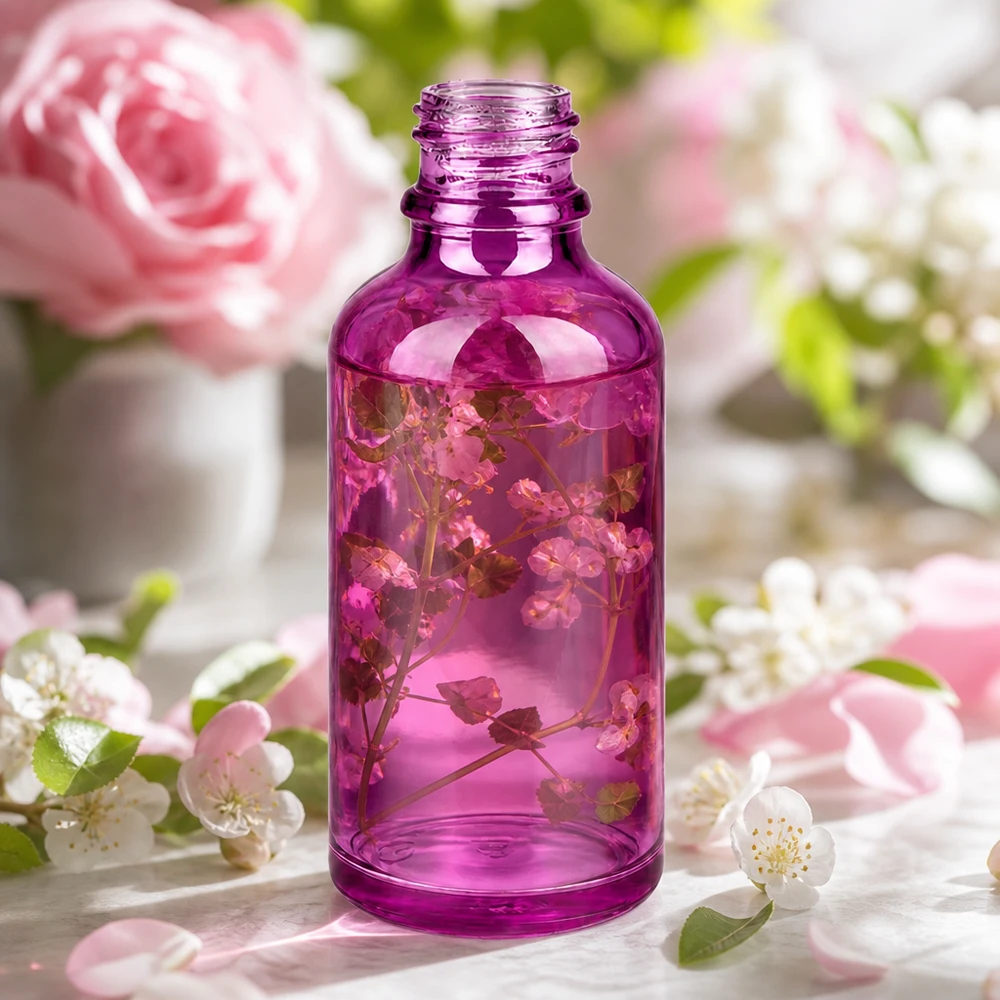 Elegante flacone in vetro PurpleLine UT18/50 da 50 ml in viola per prodotti di bellezza di alta qualità