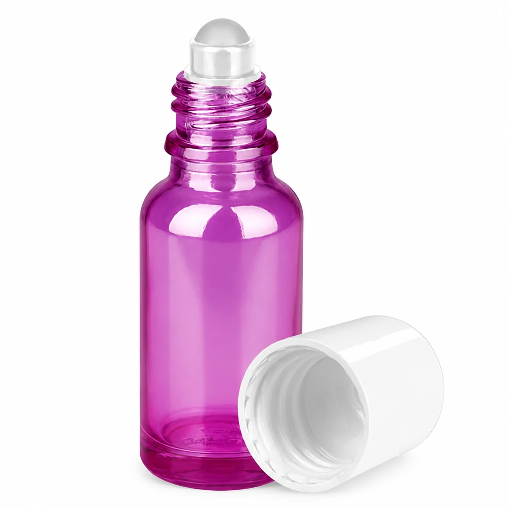 Flacone professionale in vetro da 20 ml con tappo roll-on in viola lucido