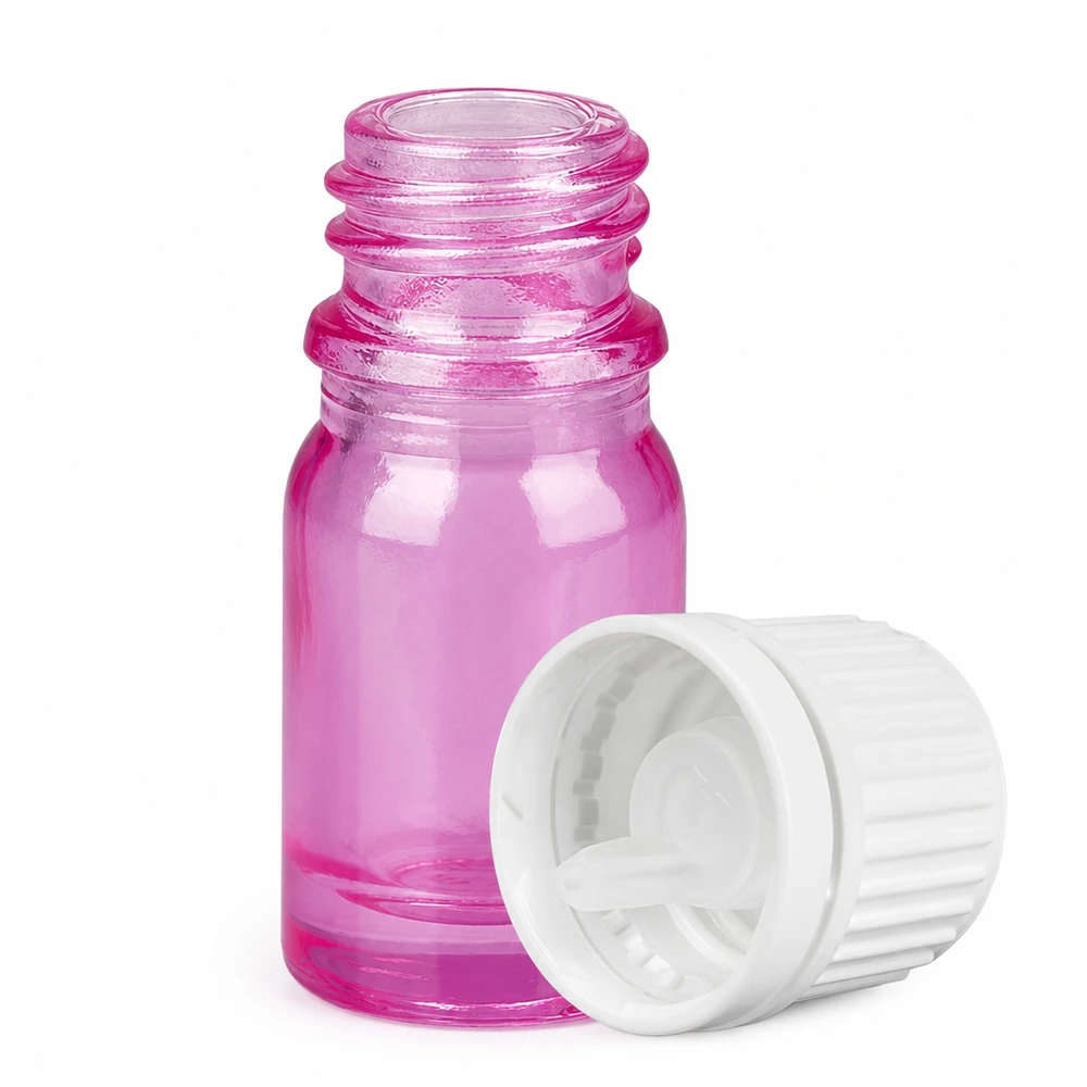 Flacone in vetro di alta qualità da 5 ml della serie PurpleLine con tappo bianco a prova di bambino