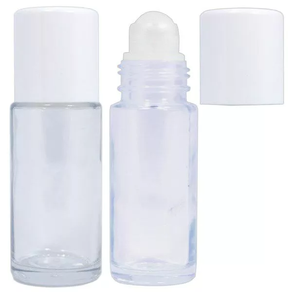 Deodorante roll-on 50 ml in vetro trasparente completo Deodorante roll-on 50 ml in vetro trasparente completo