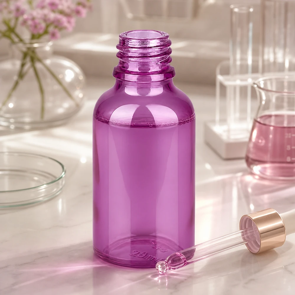 Flacone da farmacia compatto PurpleLine da 30 ml con robusto filo UNiTWIST in vetro viola