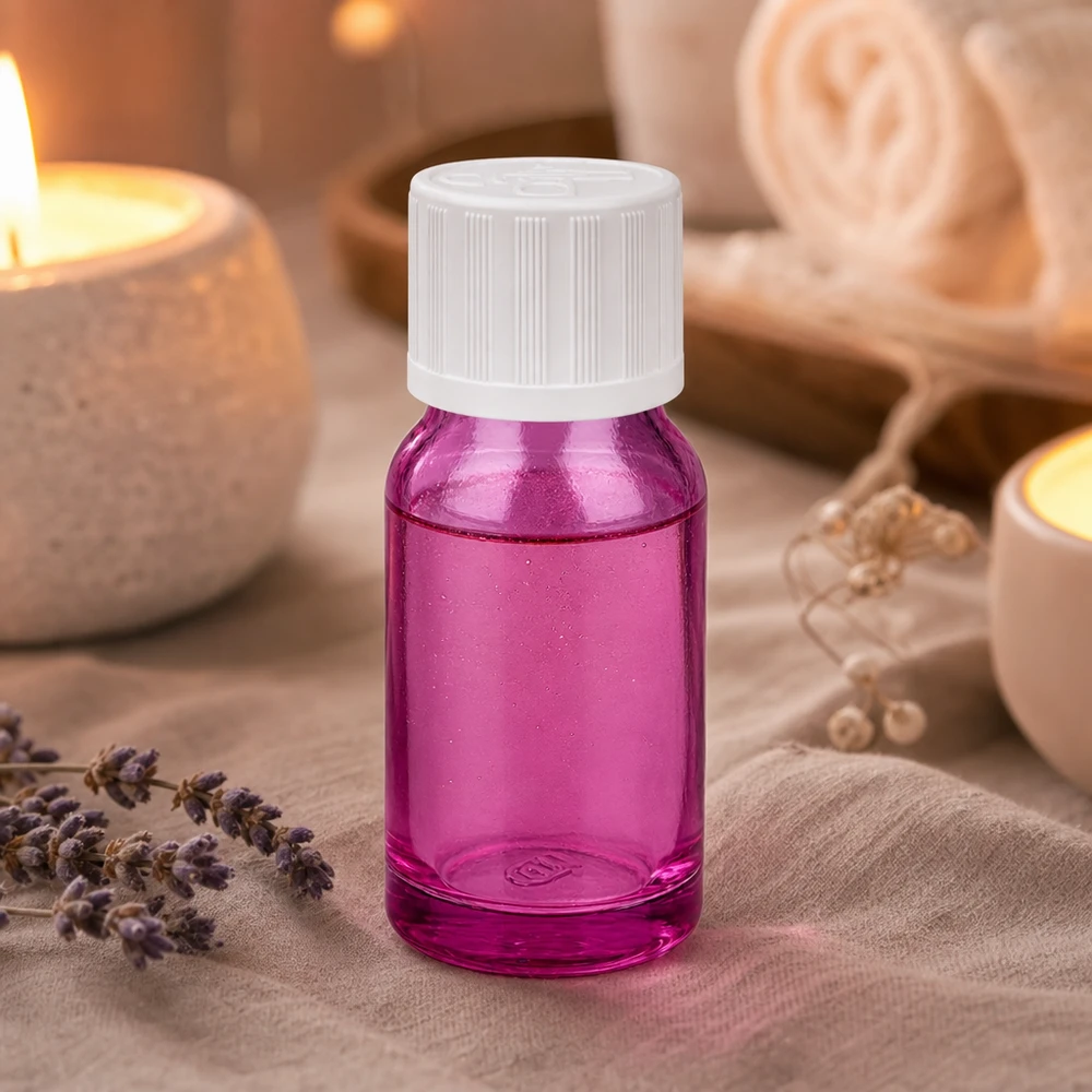 Flacone di precisione in vetro da 10 ml con filettatura UT18/10 in viola per un collegamento a vite sicuro
