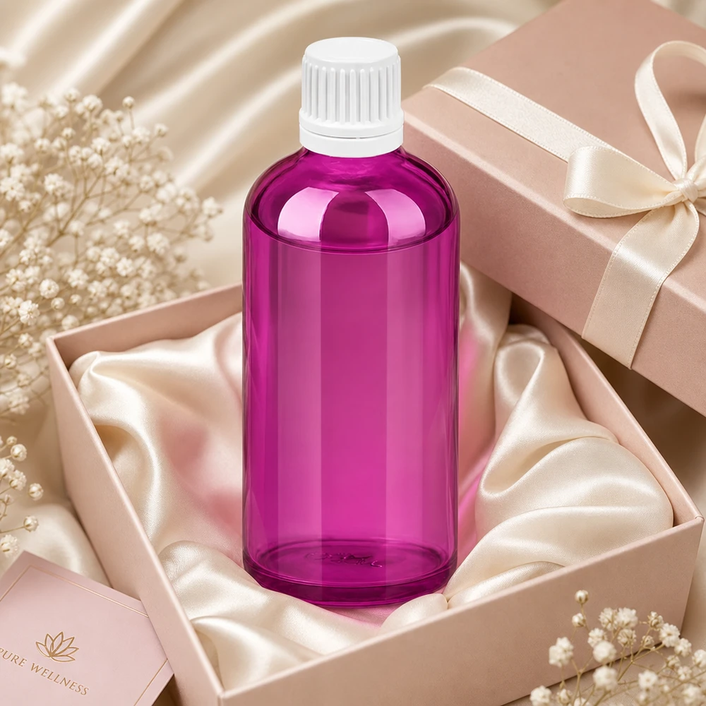 Elegante flacone viola da 100 ml con preciso sistema contagocce per sieri e integratori alimentari liquidi