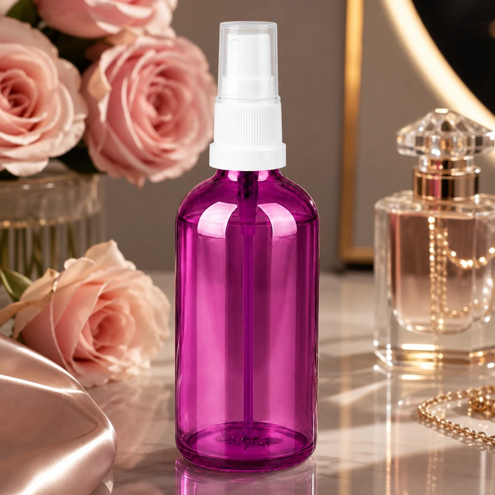Elegante flacone spray viola da 100 ml con nebulizzazione fine per spray fissativi per il trucco