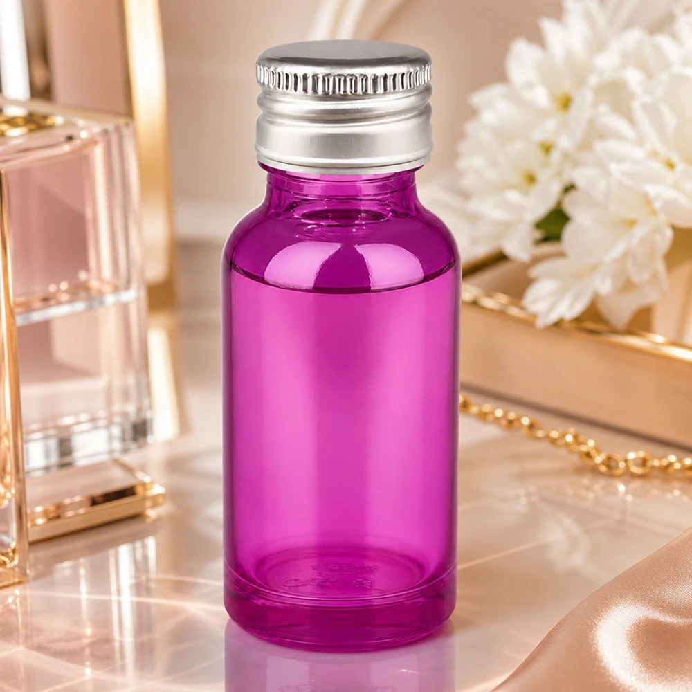 Bottiglia da 20ml tappo a vite 11mm alluminio-argento standard PurpleLine.UT18/20 Flacone di design da 20 ml con colorazione viola intenso e tappo in alluminio opaco per prodotti di alta qualità