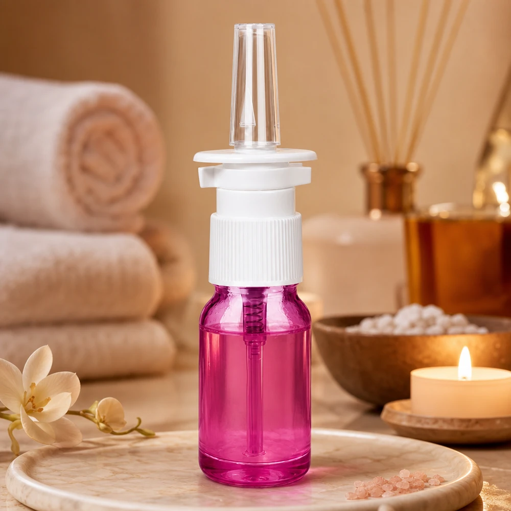 Flacone spray compatto in vetro 10ml viola con filettatura STD per soluzioni spray nasali sterili
