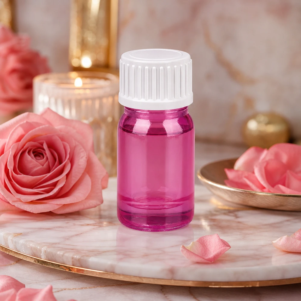 Flacone in vetro premium da 5 ml in rosa-viola con tappo a vite a prova di bambino per sieri