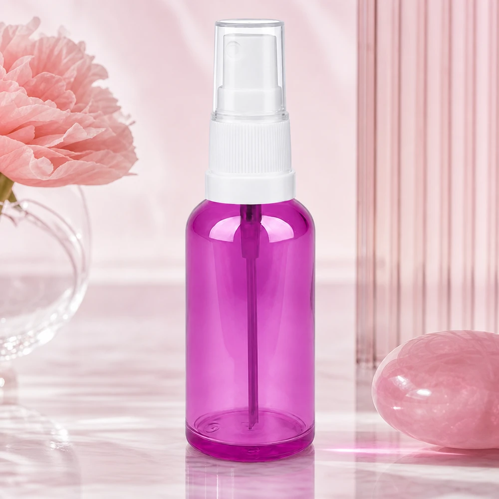 Flacone nebulizzatore da 50 ml in viola trasparente di tendenza per spray casalinghi