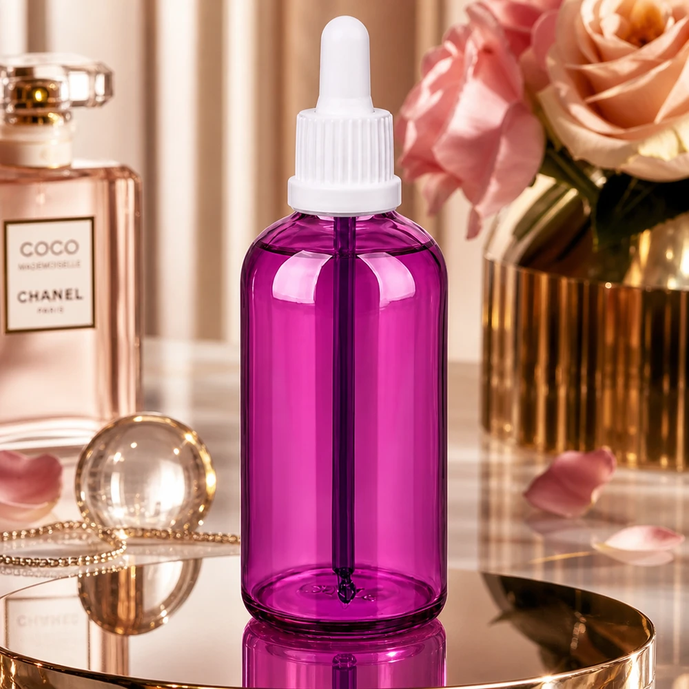 Flacone contagocce PurpleLine di alta qualità da 100 ml in colore viola per applicazioni wellness e spa