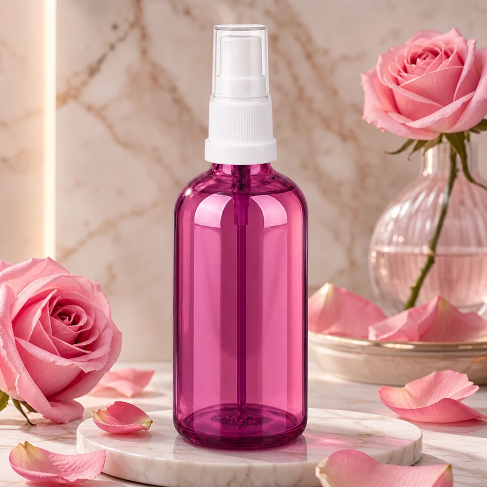 Flacone spray da 100 ml bianco/trasparente Standard PurpleLine UT18/100 Flacone spray viola da 100 ml con nebulizzazione fine per bellezza e benessere