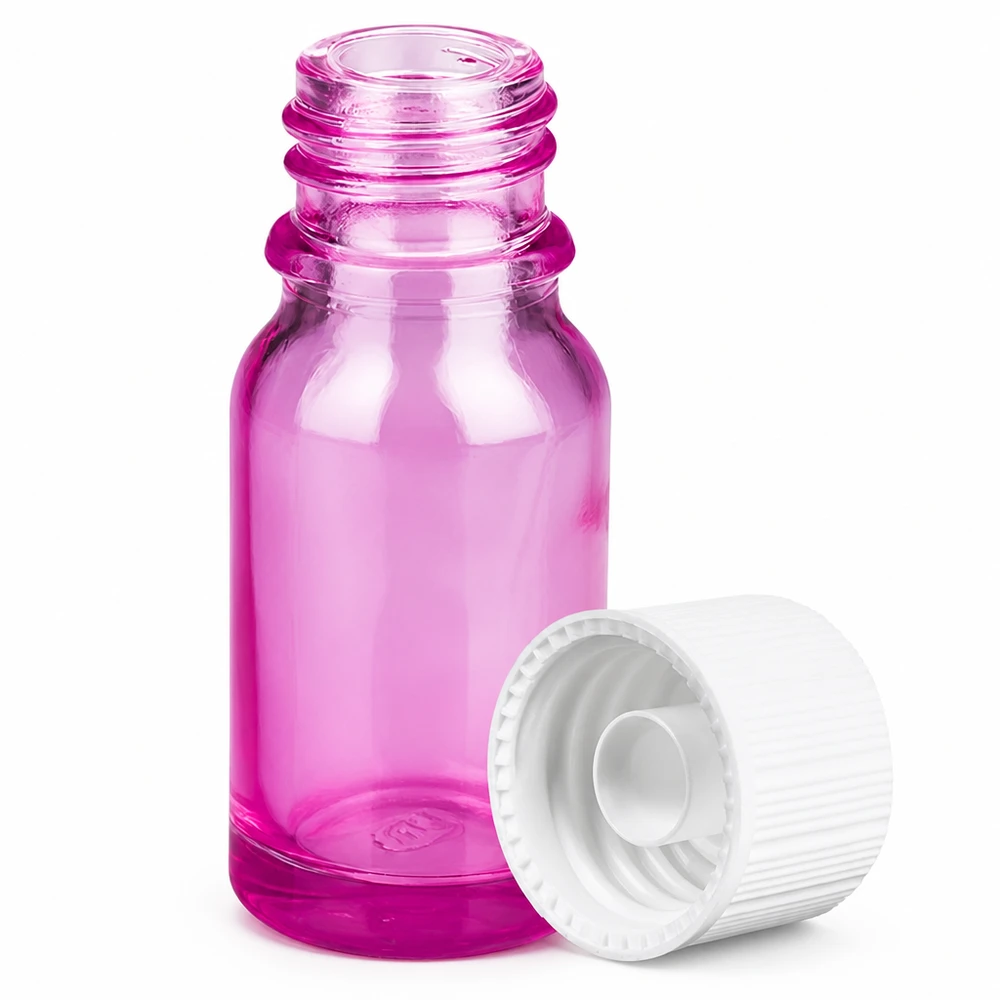 Pratico flacone da 10 ml in viola di tendenza con pratico tappo a vite bianco