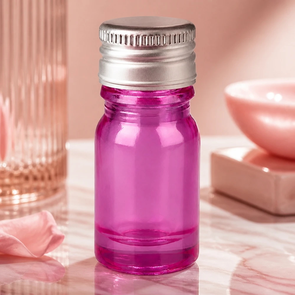 Flacone in vetro viola da 5 ml con tappo d'argento per sostanze sensibili, che protegge dalla luce