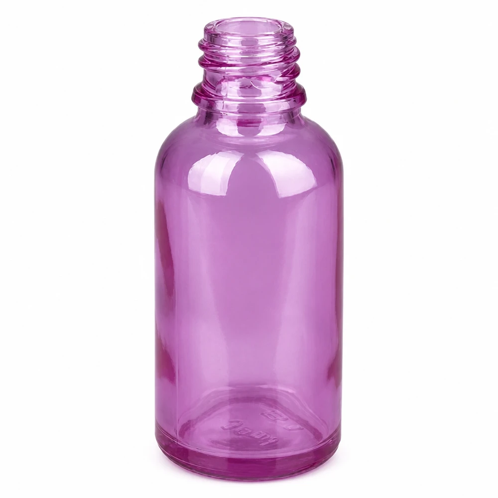 Flacone spray nasale da 30 ml bianco/trasparente standard PurpleLine. UT18/30 Flacone in vetro medicale da 30 ml di colore viola con filettatura UT18 standardizzata