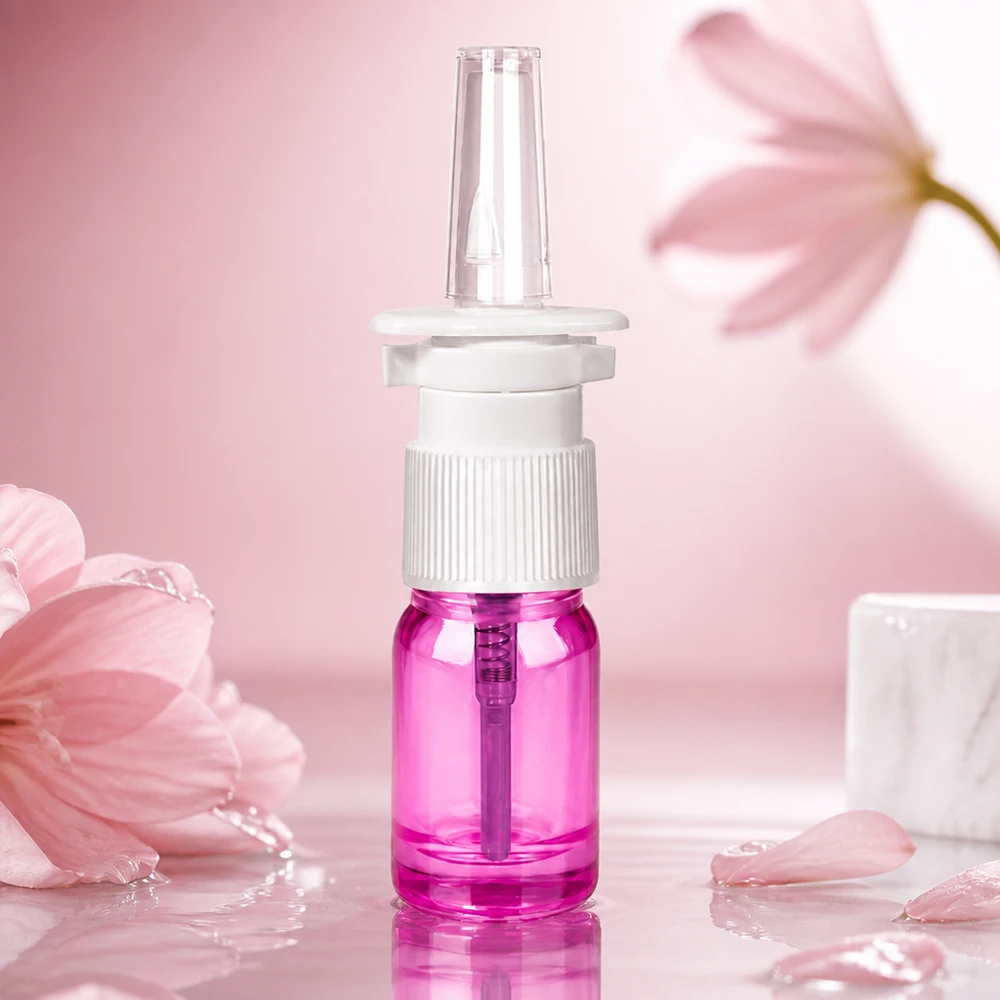 Robusto flacone spray da 5 ml serie PurpleLine con tappo a vite per spray nasali ricaricabili