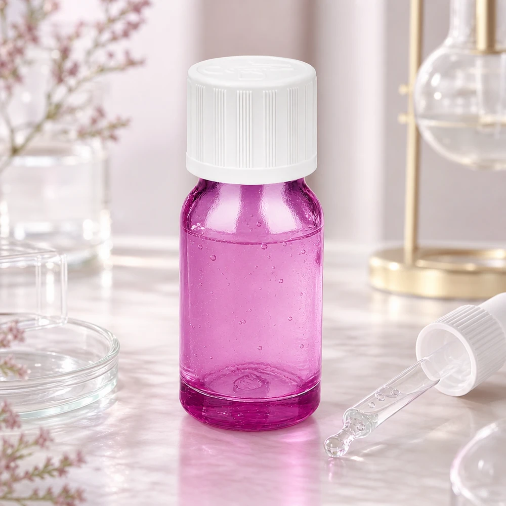 Flacone contagocce da 10 ml 1,2 mm bianco standard a prova di bambino PurpleLine.UT18/10 Flacone contagocce da 10 ml in materiale viola trasparente con tappo di sicurezza bianco