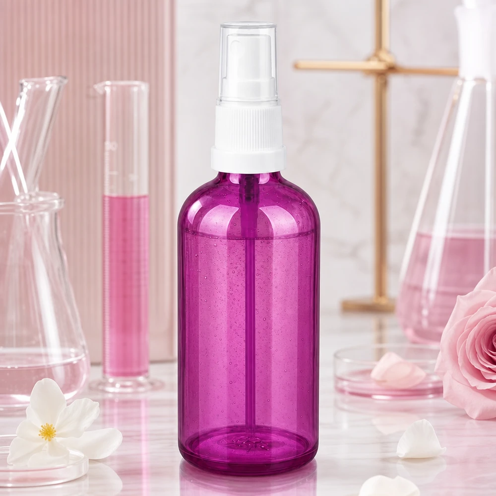 Flacone di alta qualità da 100 ml con attacco a spruzzo della collezione trendy Purple Line