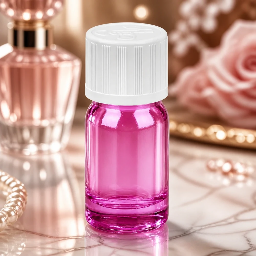 Flacone contagocce premium da 5 ml in viola con tappo bianco per applicazioni di laboratorio e prodotti cosmetici