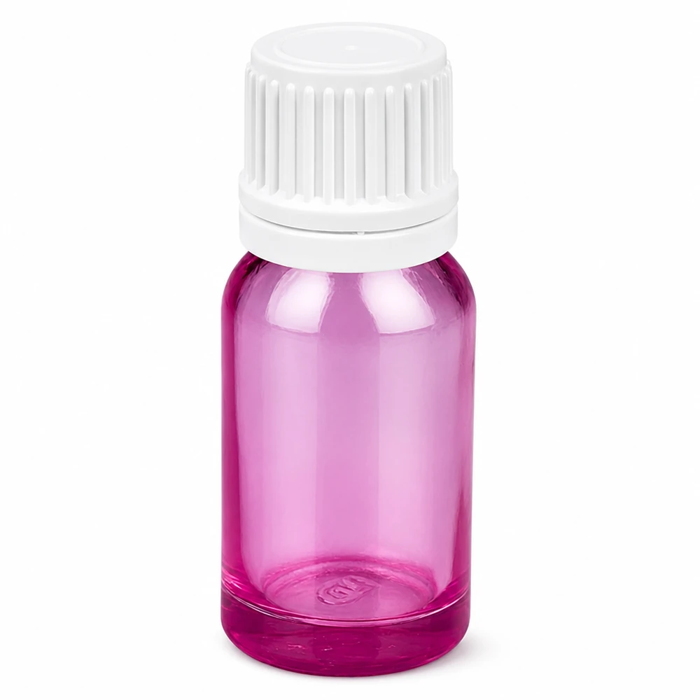 Flacone contagocce compatto da 10 ml di colore viola con tappo a vite bianco per il dosaggio mobile