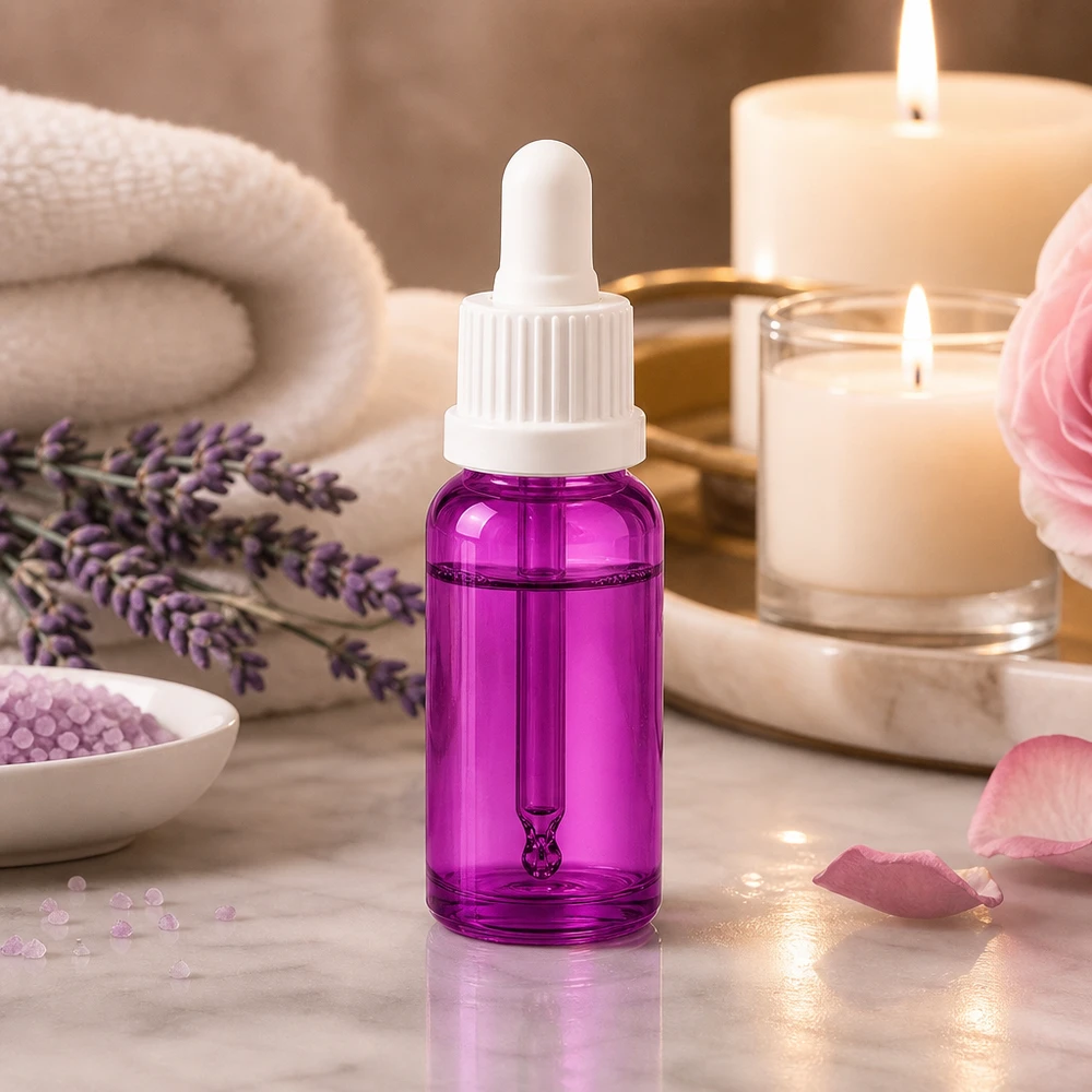 Elegante flacone contagocce viola da 20 ml ideale per cosmetici e miscele fai da te