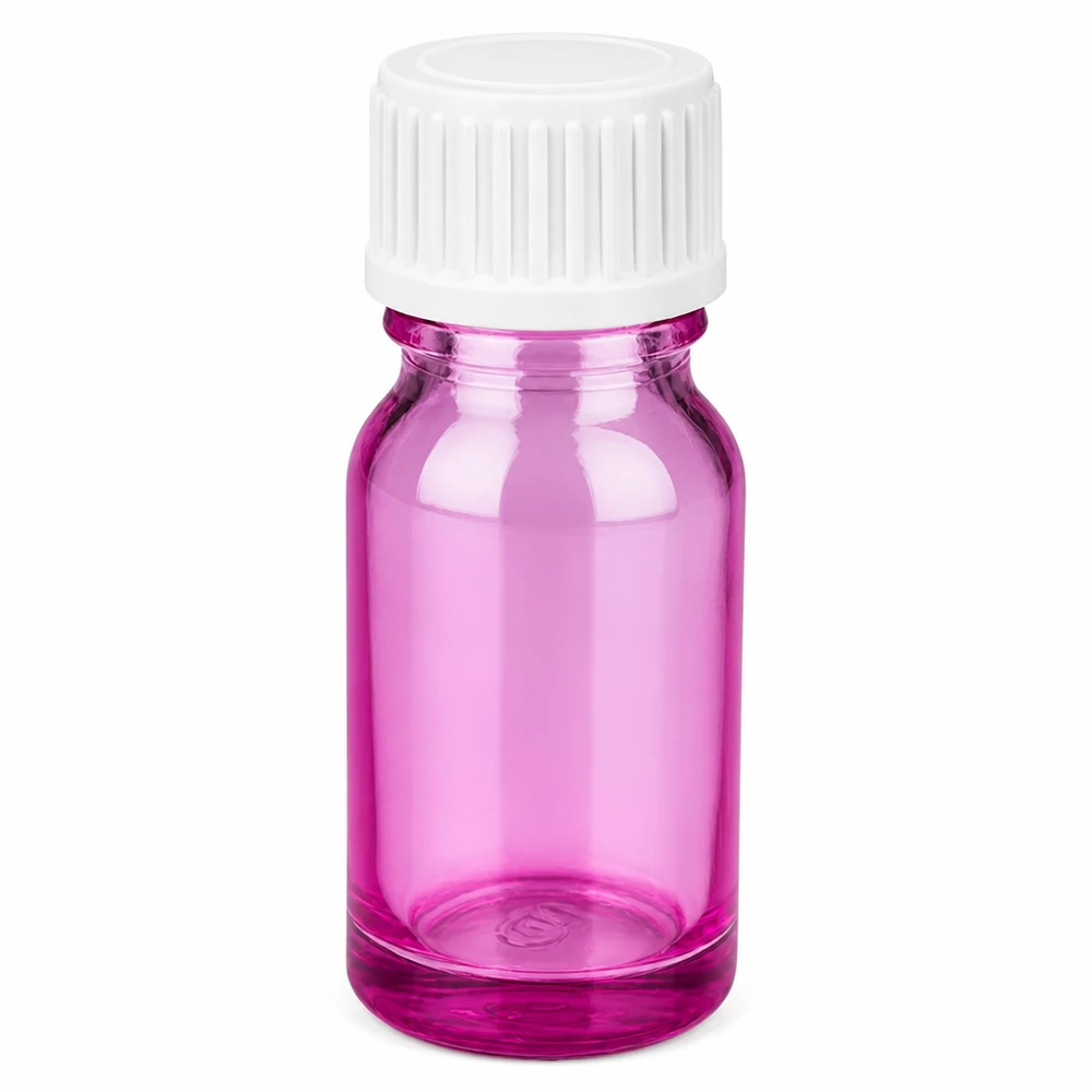 Flacone compatto in vetro viola da 10 ml con sistema di chiusura sicuro