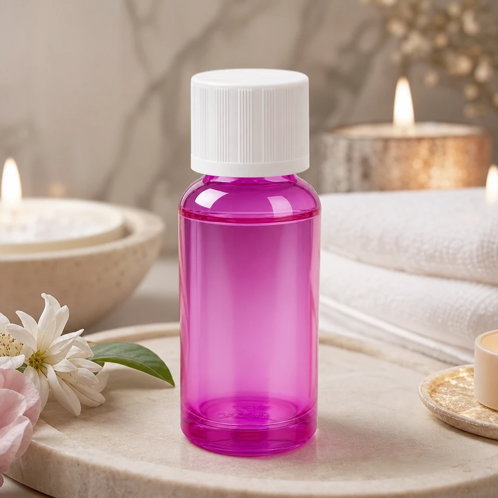 Flacone in vetro da 20 ml dal look Purple Line con tappo robusto per la vostra routine di bellezza quotidiana.