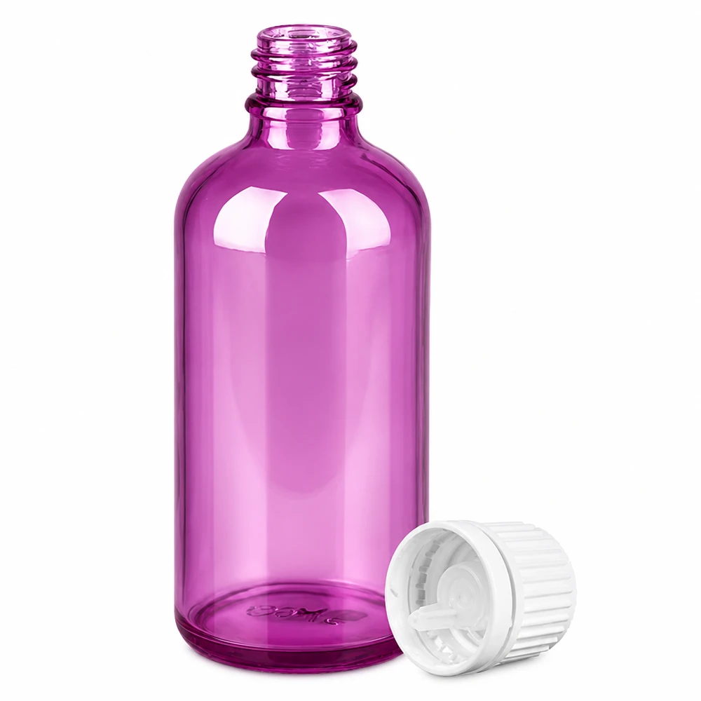 Flacone contagocce da 100 ml 0,7 mm bianco Originality tappo a vite PurpleLine UT18/100 Flacone piccolo da 100 ml in plastica di colore viola con tappo contagocce per applicazioni porzionate