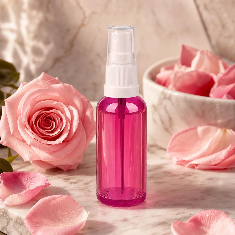Flacone spray compatto da 50 ml viola chiaro con testina ergonomica bianca