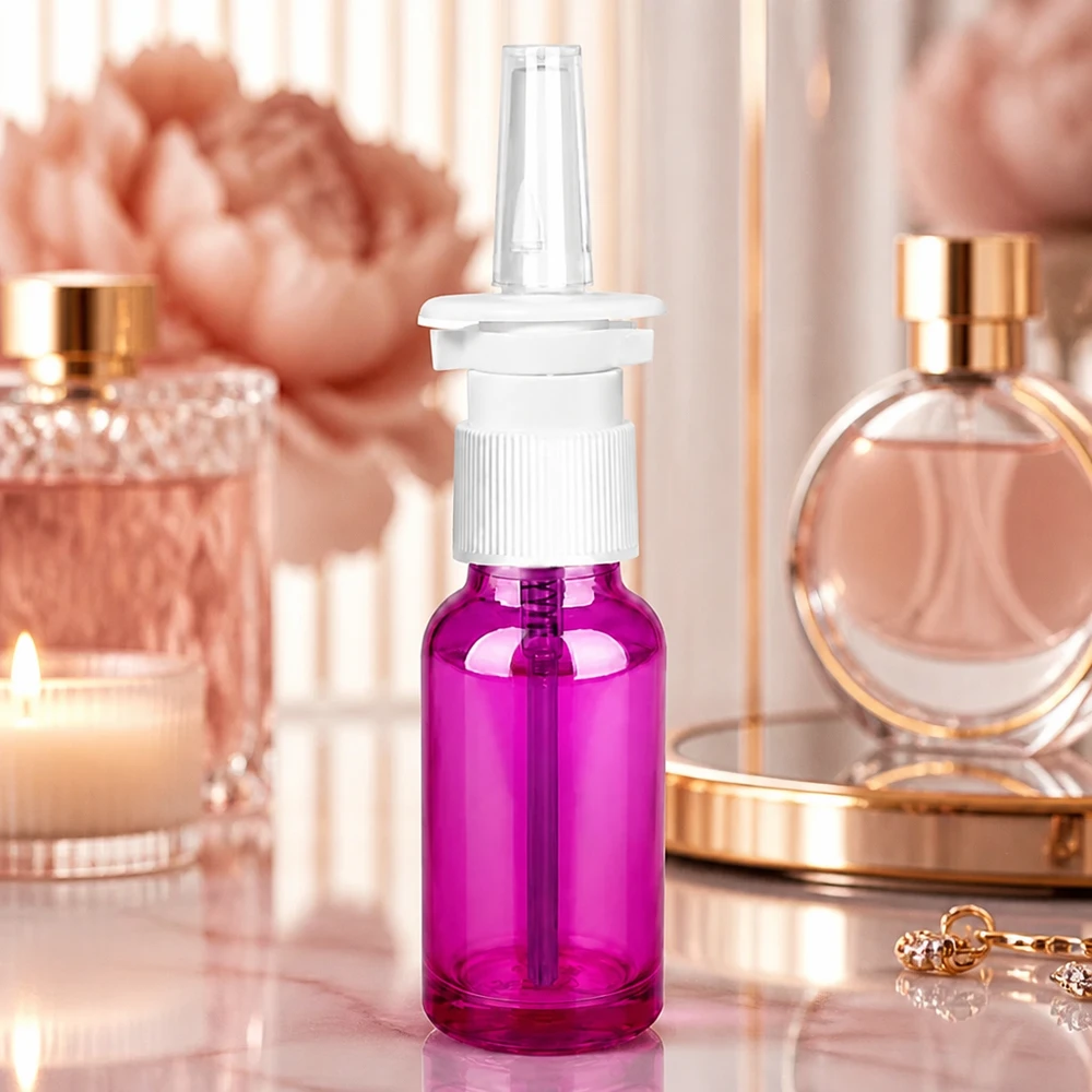 Flacone spray nasale da 20 ml in viola con materiale plastico robusto per l'uso quotidiano