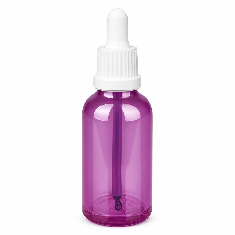 Flacone dosatore da 30 ml in viola trendy con pipetta bianca per un'applicazione precisa