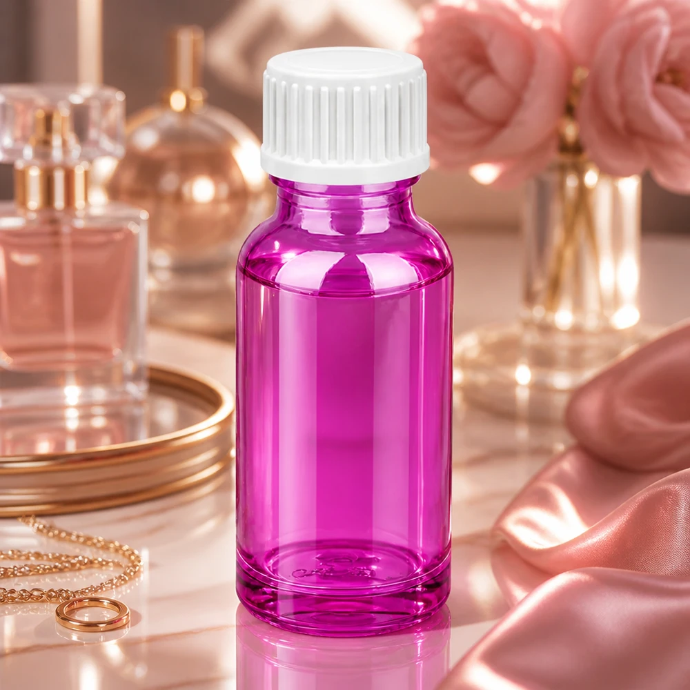 Pratico flacone in vetro da 20 ml di colore viola brillante per uso mobile