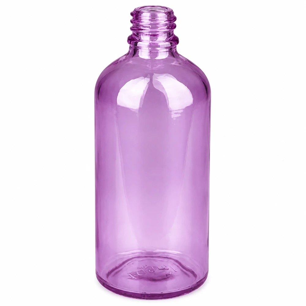 Flacone spray nasale da 100 ml bianco/trasparente standard PurpleLine UT18/100 Flacone spray medicale da 100 ml in plastica PET trasparente viola con filettatura UT18 senza protezione antigoccia