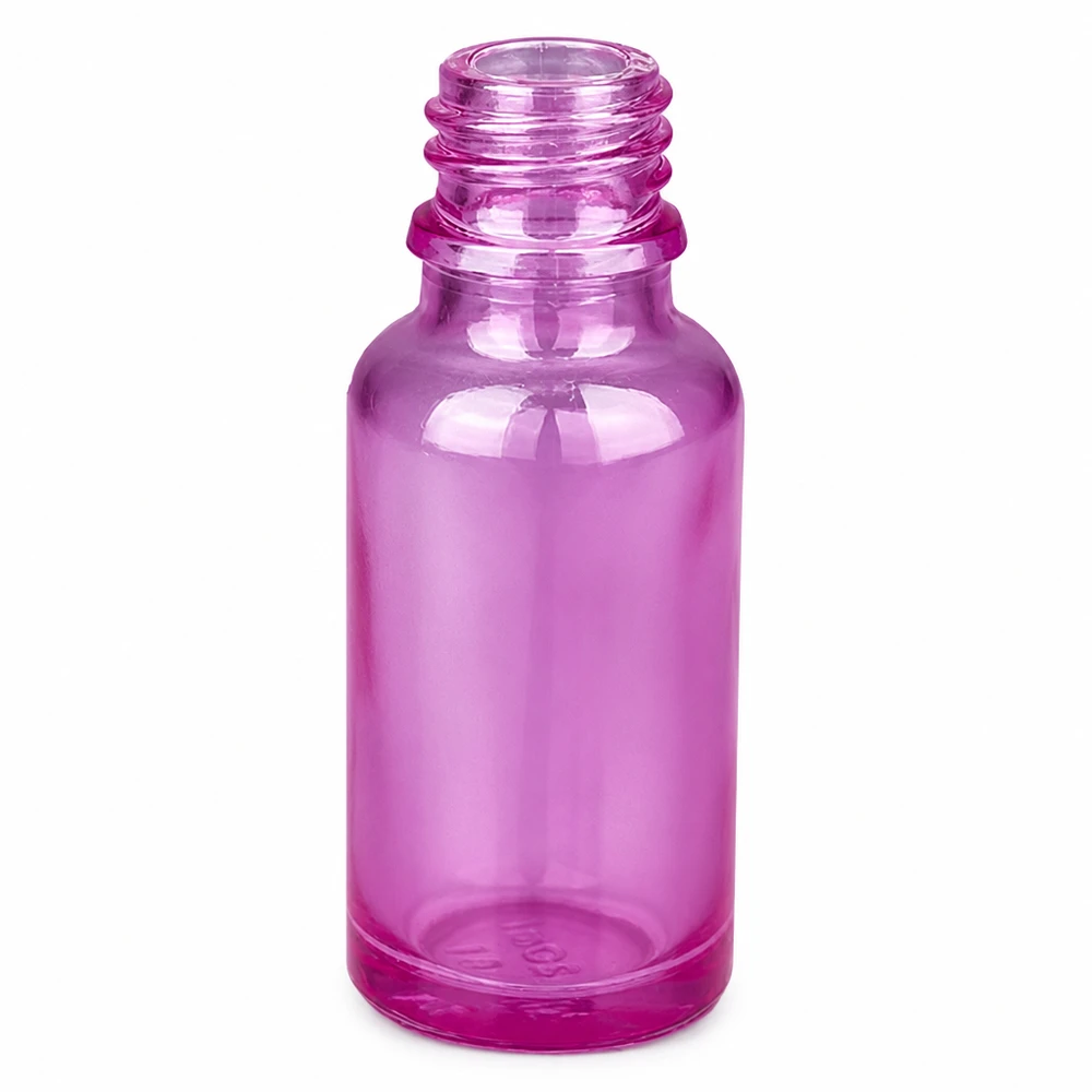 Flacone cosmetico viola trasparente da 20 ml con ampia apertura per un facile riempimento