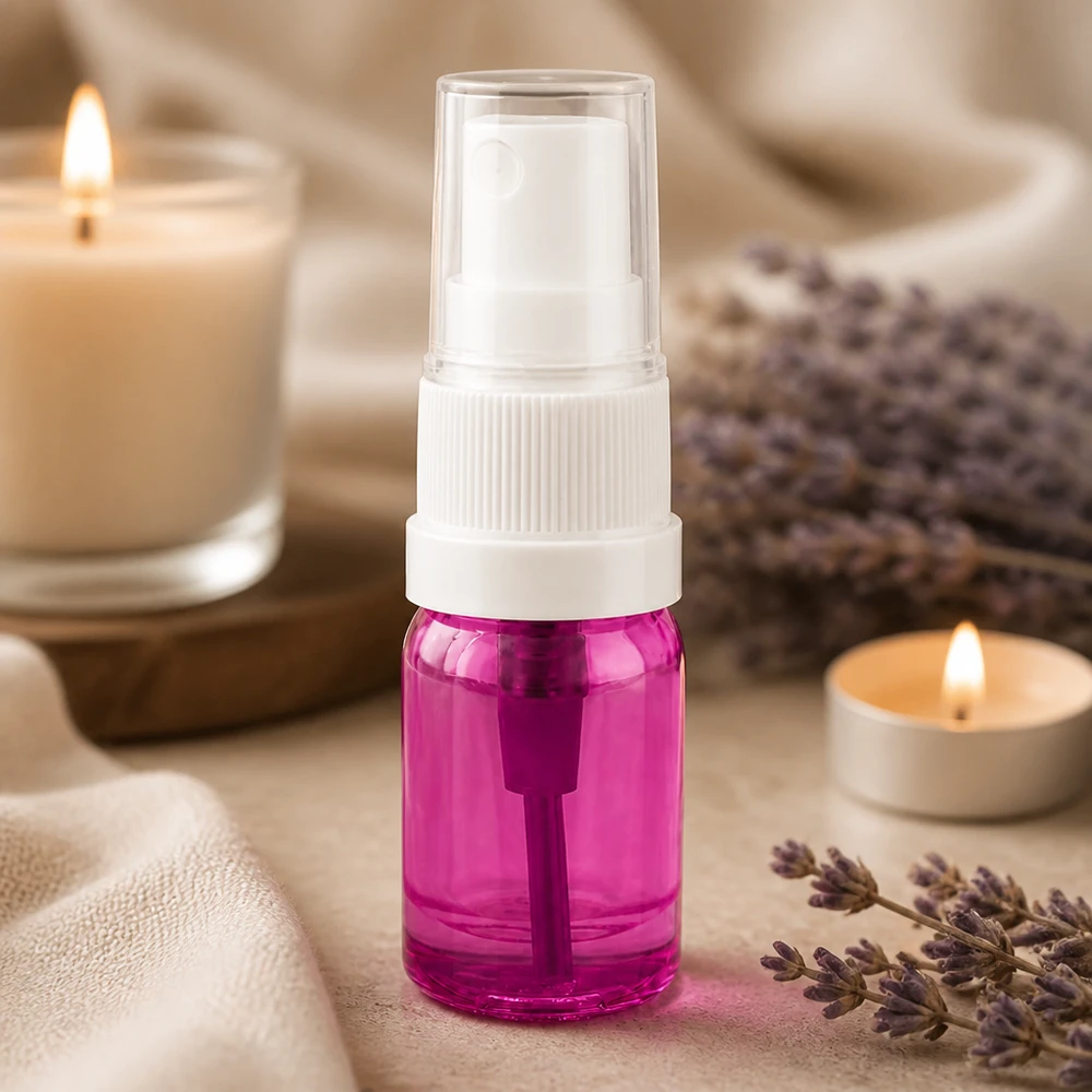 Elegante flacone a pompa da 5 ml in viola trasparente per applicazioni cosmetiche professionali