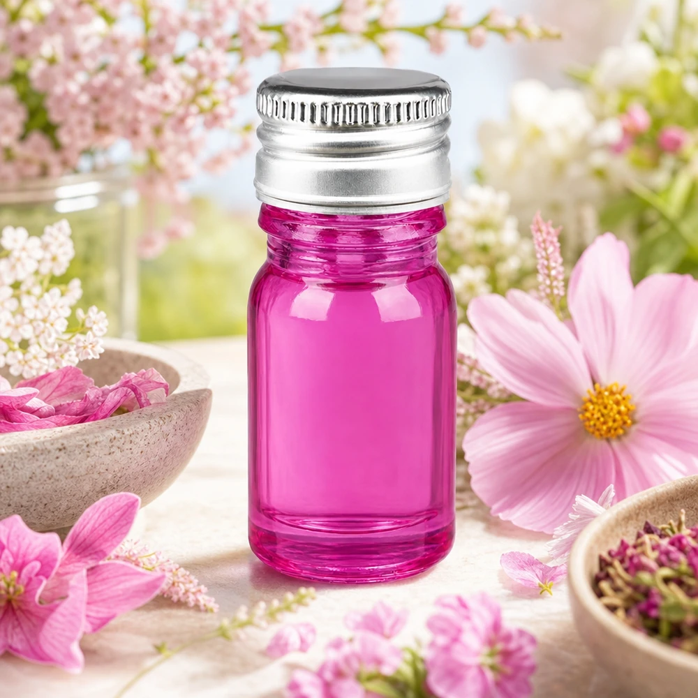 Bottiglia da 5ml tappo a vite 11mm alluminio-argento standard PurpleLine. UT18/5 Flacone da 5 ml in vetro viola trasparente con tappo a vite in alluminio per la protezione dai raggi UV e la freschezza.
