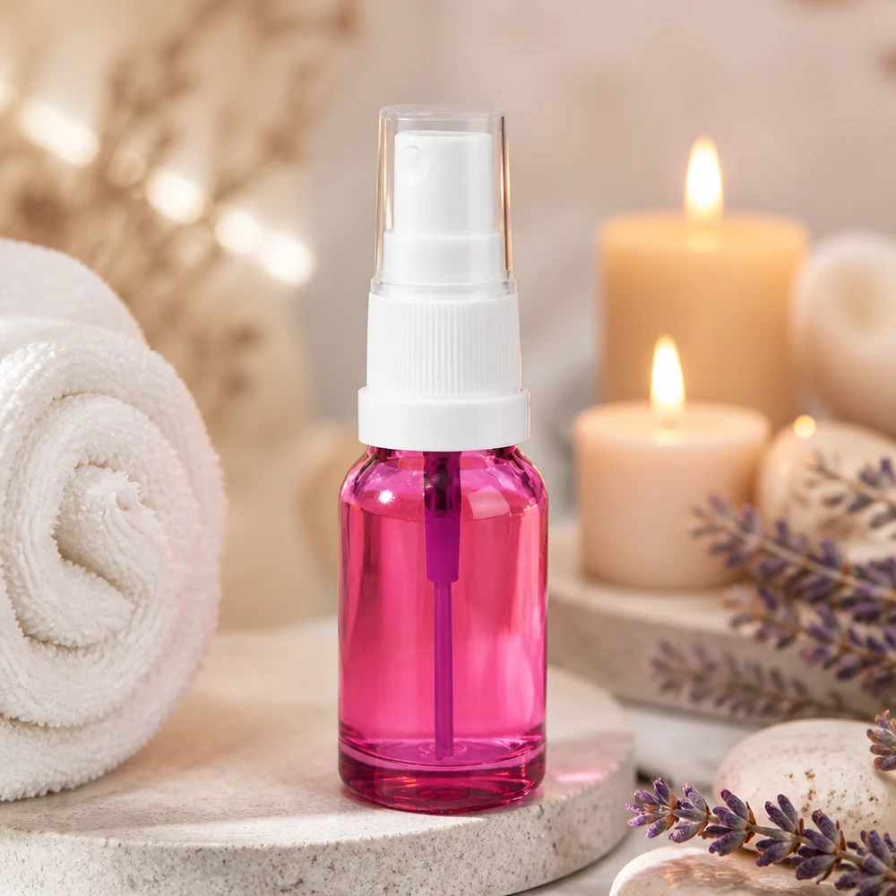 Flacone spray da 10 ml bianco/trasparente Standard PurpleLine UT18/10 Flacone piccolo in vetro da 10 ml di colore viola con nebulizzatore per aromaterapia per ambienti