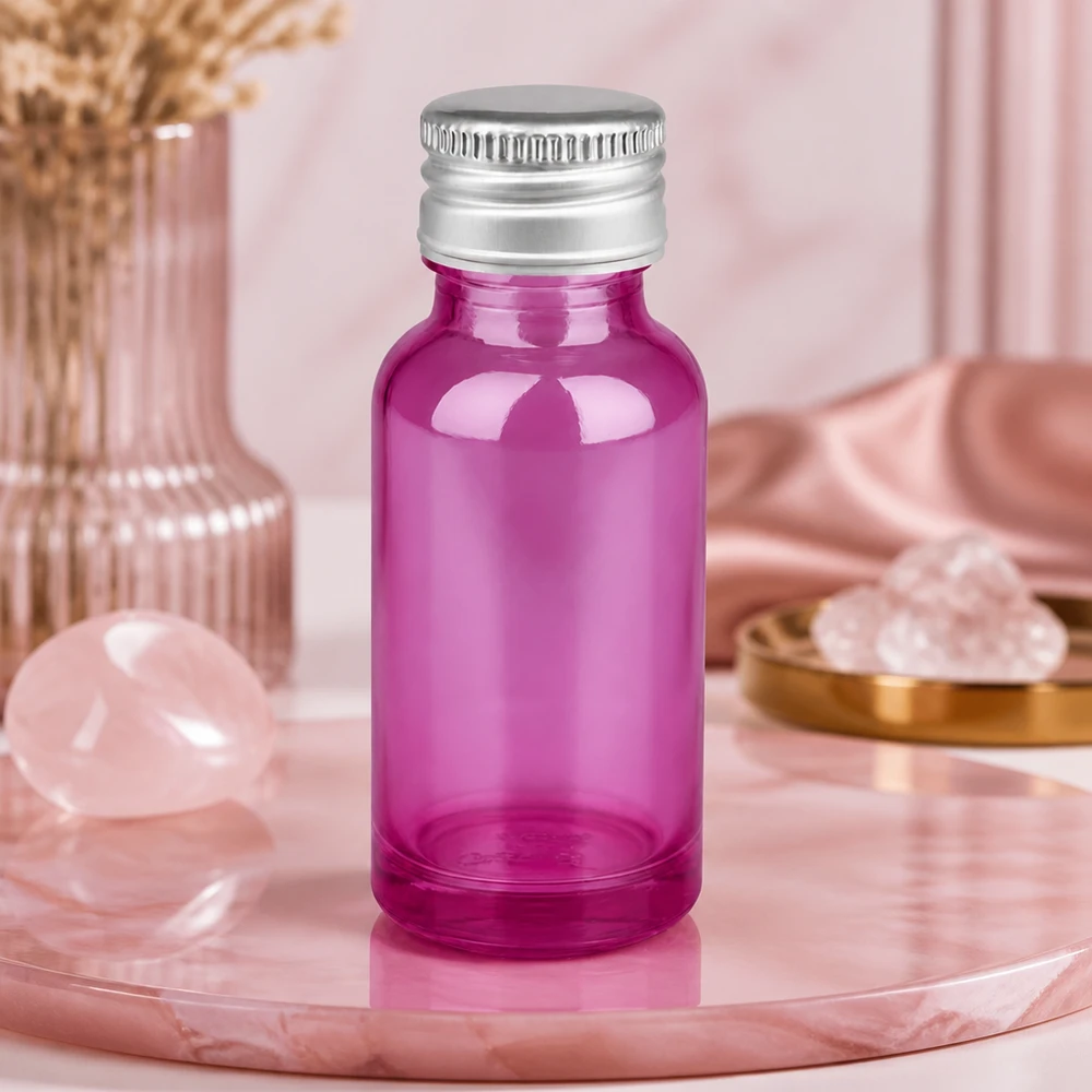 Flacone in vetro viola da 20 ml con coperchio in alluminio scanalato per una conservazione sicura
