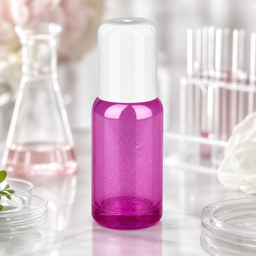 Flacone roll-on in vetro da 20 ml, dalla linea viola di tendenza, ideale per cosmetici e sieri fai da te
