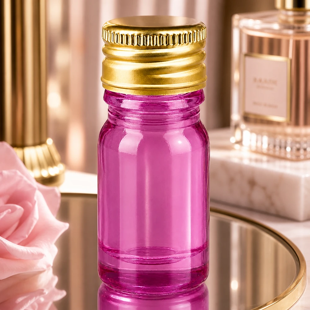Flacone da 5ml tappo a vite 11mm alluminio oro standard PurpleLine UT18/5 Pratico flacone in vetro viola da 5 ml con apertura di 11 mm, perfetto per cosmetici fai da te e prodotti naturali