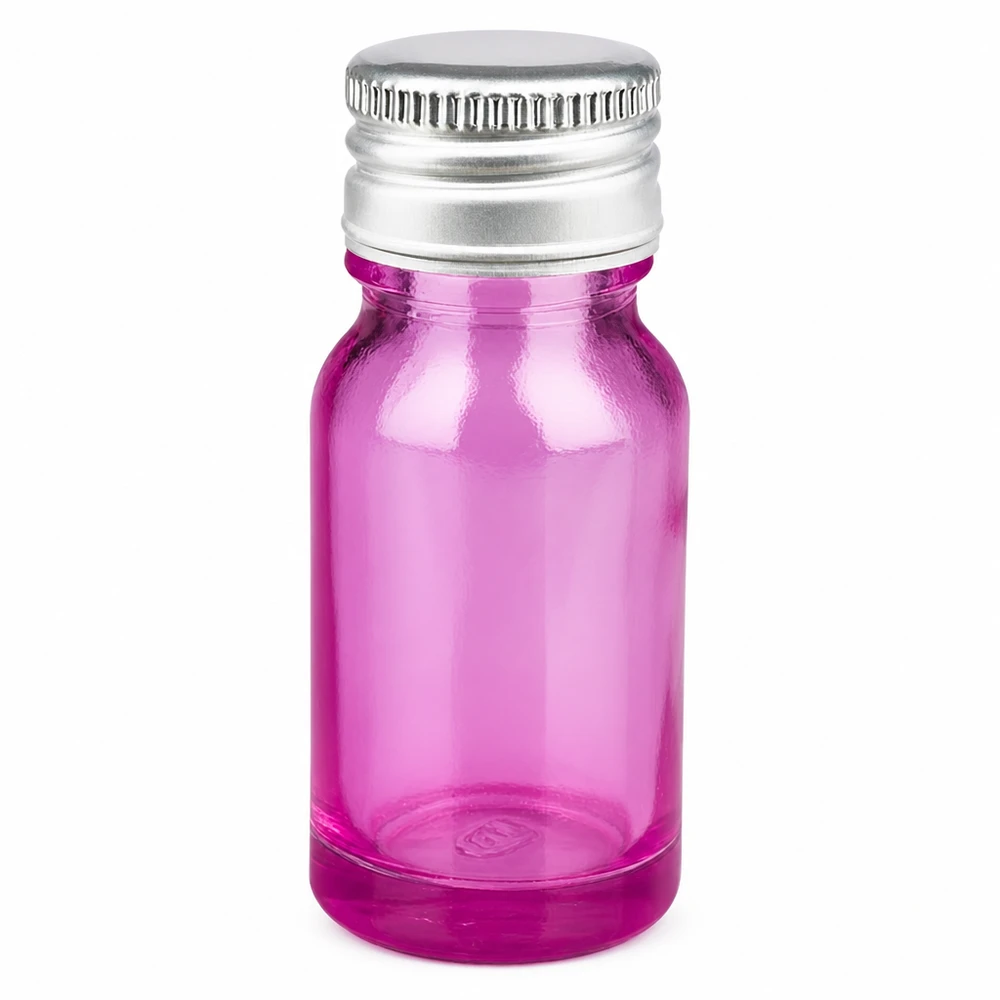 Flacone per campioni viola da 10 ml con tappo in alluminio argentato per uso mobile